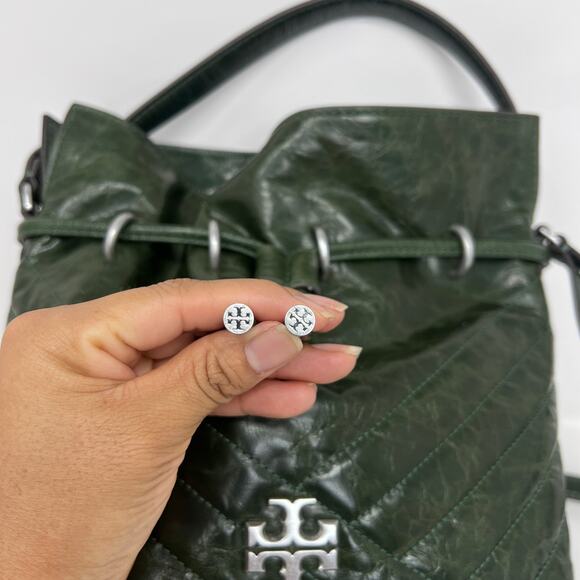 Tory Burch Kira Mini Bucket Bag Basil Green Chevron Textured Leather Crossbody - Picture 8 of 14